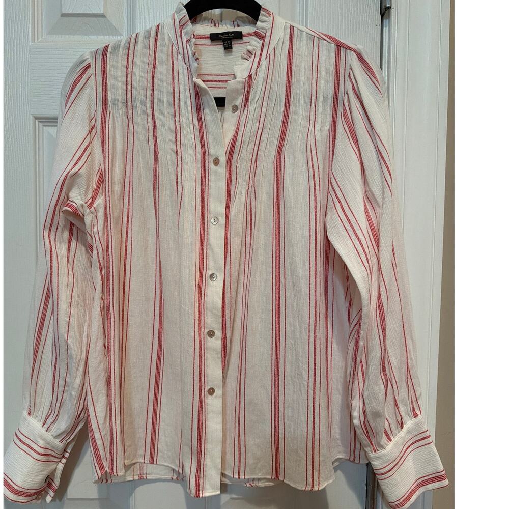 Massimo Dutti Red White Striped Ruffle Collar Puff Sleeve Blouse Size 4/EUR 36